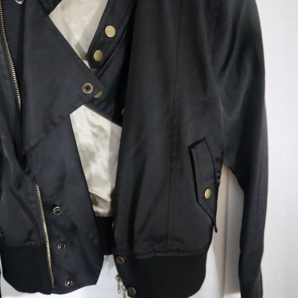 Gold Buttoned Silky Black Biker Jacket - Picture 16 of 16